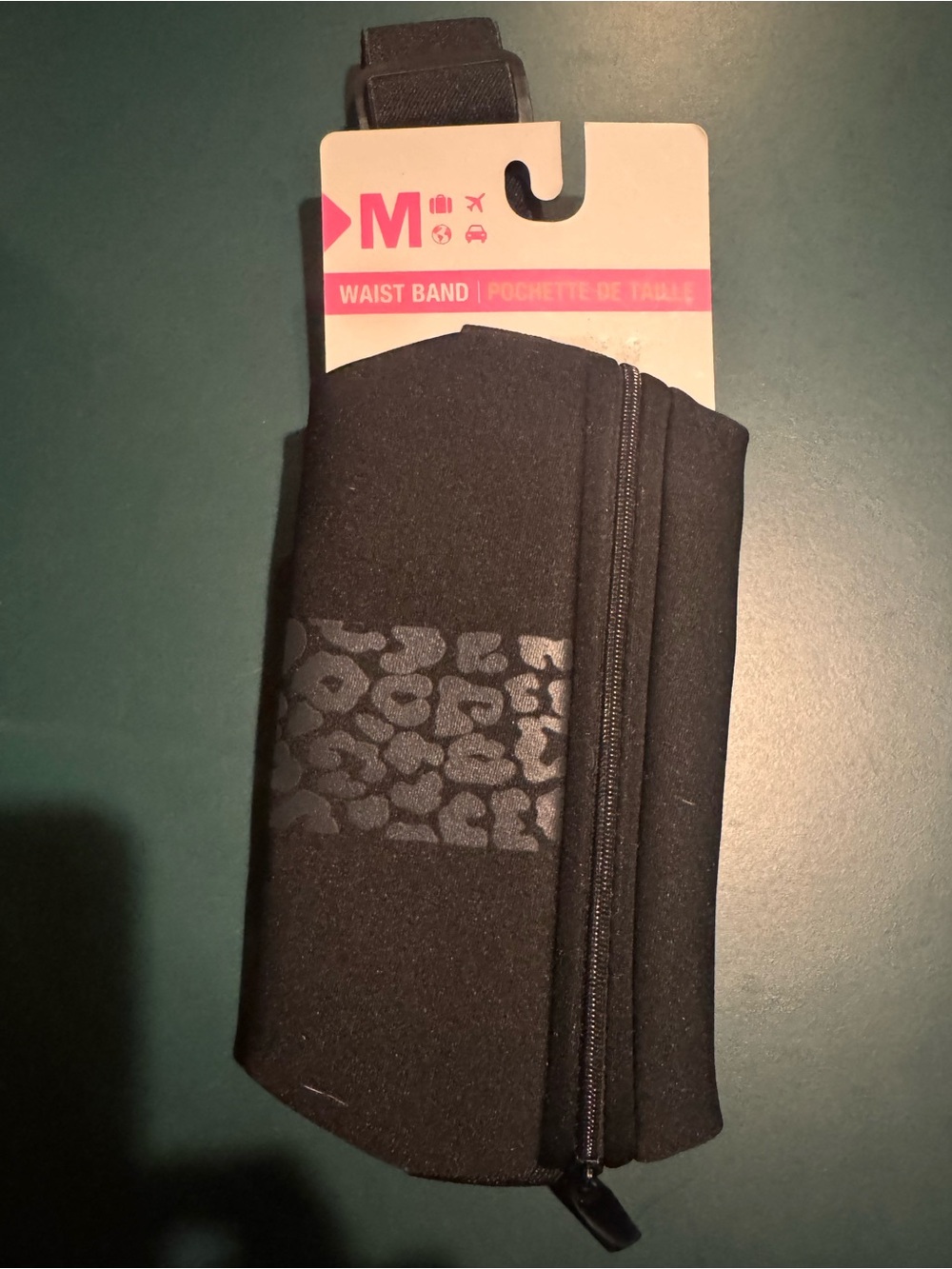 Mytagalongs Women’s Waist Band with Zip Pocket - Black w/ leapord print NWT